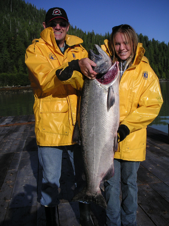 Father and daughter team landed this 50 lb Chinook at King Salmon Resort