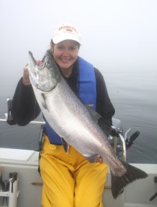 Roberta Rudnick used a silver/chrome Coho Killer to take this 18-pound Chinook near the Coal Mines.