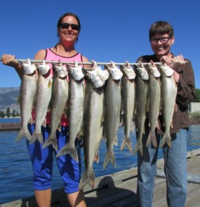 Cathy Glenn of Covelo, CA with Stephanie Derovin of Tacoma, WA with their mornings catch of Mackinaw.  The big fish was 10.5 pounds.