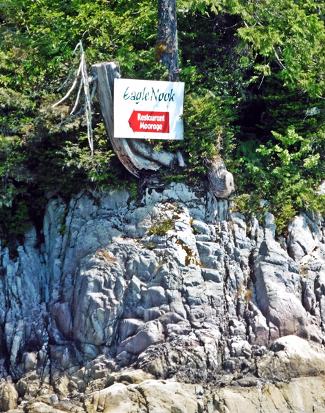 The resort is in a very sheltered and secluded inlet, so they have this sign to help boaters find it!