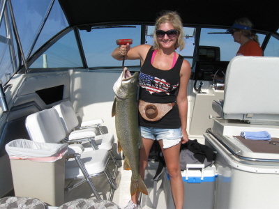 Nickie Stephson hauled in this huge Lake Trout and caught a cooler full of fish.