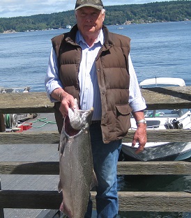 Pictured is an 18.58 pound chinook caught at the PSA Gig Harbor Chapter Derby on August 8, 2015.  