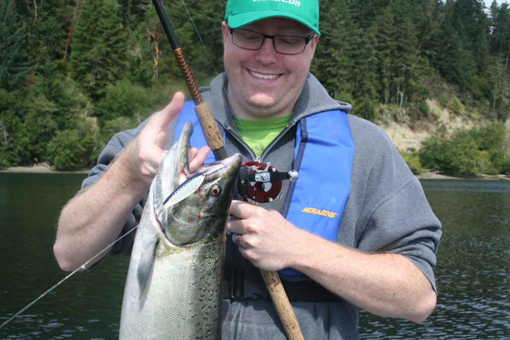 Some salmon spoons come out of the package equipped with adequate hooks, some don’t. If the hook’s gap isn’t at least as wide as the spoon itself, it could be too small, so remove it and add a larger size. (Terry Rudnick photo)