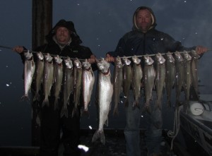  Jesse McWain and friend Bill from East Wenatchee with their days catch of Barrens Mackinaw. Big fish of 10.8 pounds