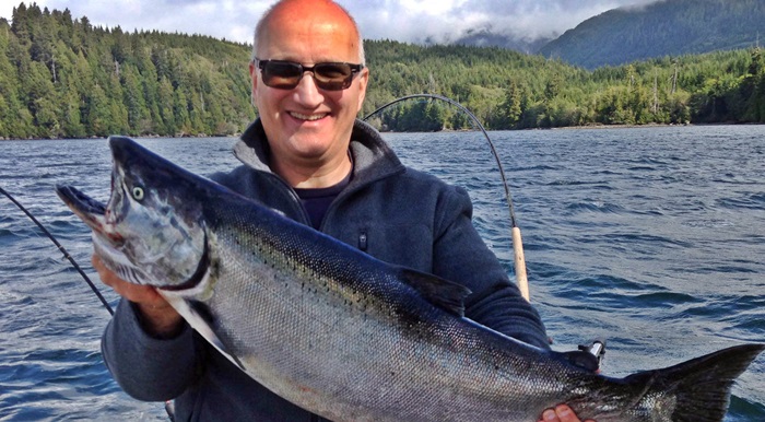 Sid with great Chinook salmon landed along the Bamfield Wall