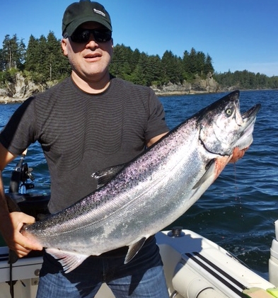 Mike from Calgary fished with Doug from Slivers Charters and landed this twenty-five pound Chinook at Cree Island in Barkley Sound. This salmon hit an anchovy in a green haze teaser head 