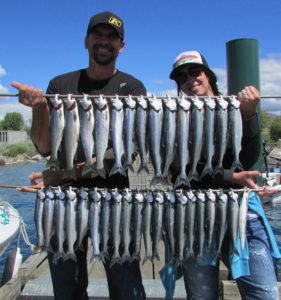 The Baird party with their limits of Kokanee and sprinkling of clipped Cutthroat Trout