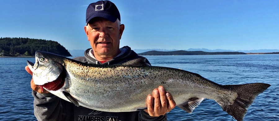 Peter landed his first salmon on his first trip to the San Juan's from Denmark.